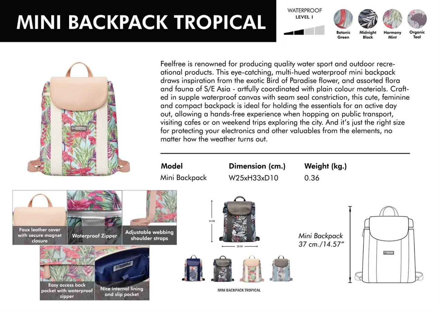 กระเป๋าเป้กันน้ำ พรีเมี่ยม TROPICAL MINI BACKPACK