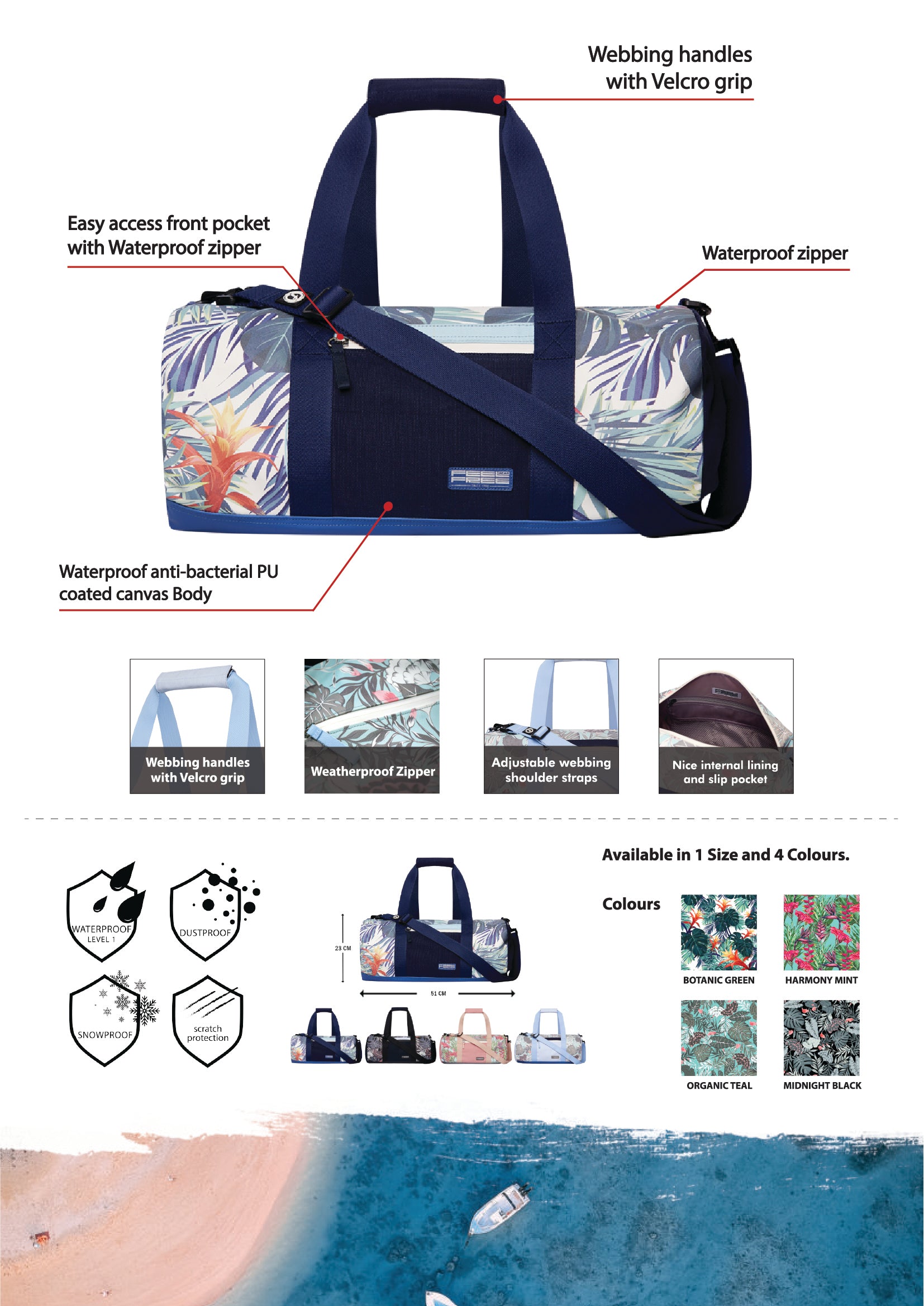 กระเป๋าสะพาย กันน้ำ พรีเมี่ยม FEELFREE TROPICAL DUFFEL