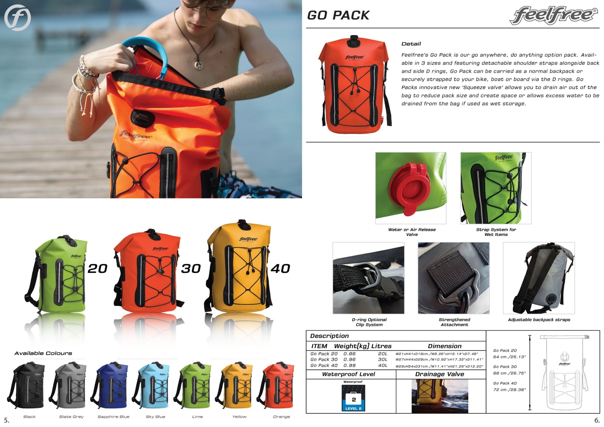 FEELFREE GO PACK 30L, waterproof backpack, detachable strap, premium