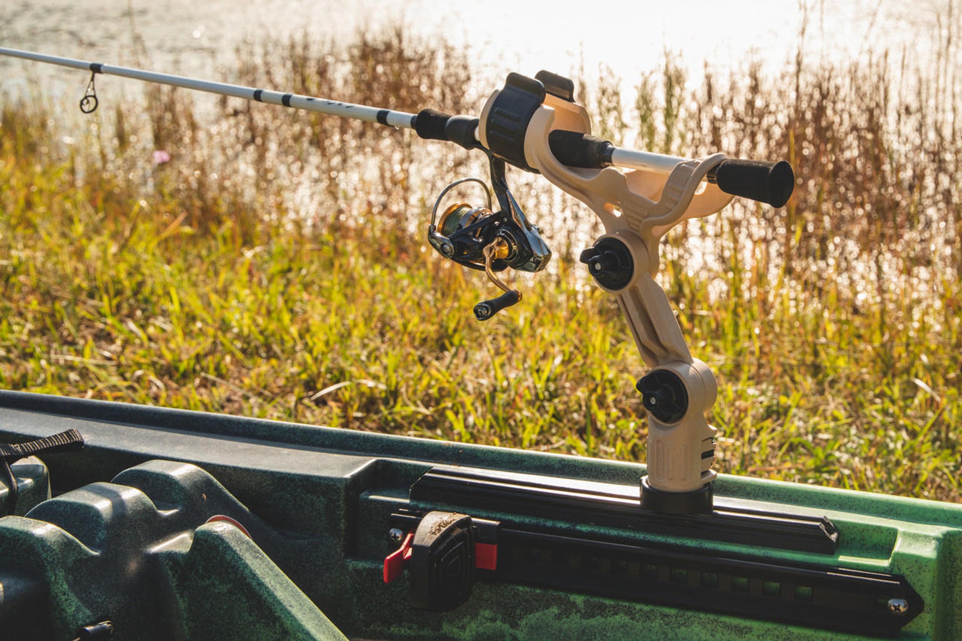 Omega Pro™ Rod Holder with Track Mounted LockNLoad™ Mounting System, Desert Sand.