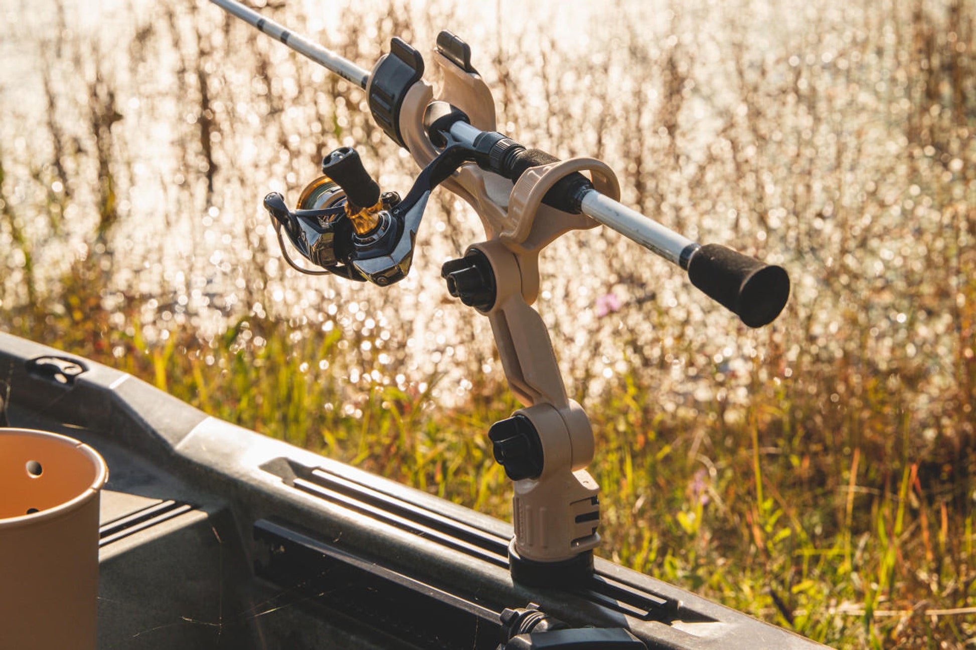 Omega Pro™ Rod Holder with Track Mounted LockNLoad™ Mounting System, Desert Sand.
