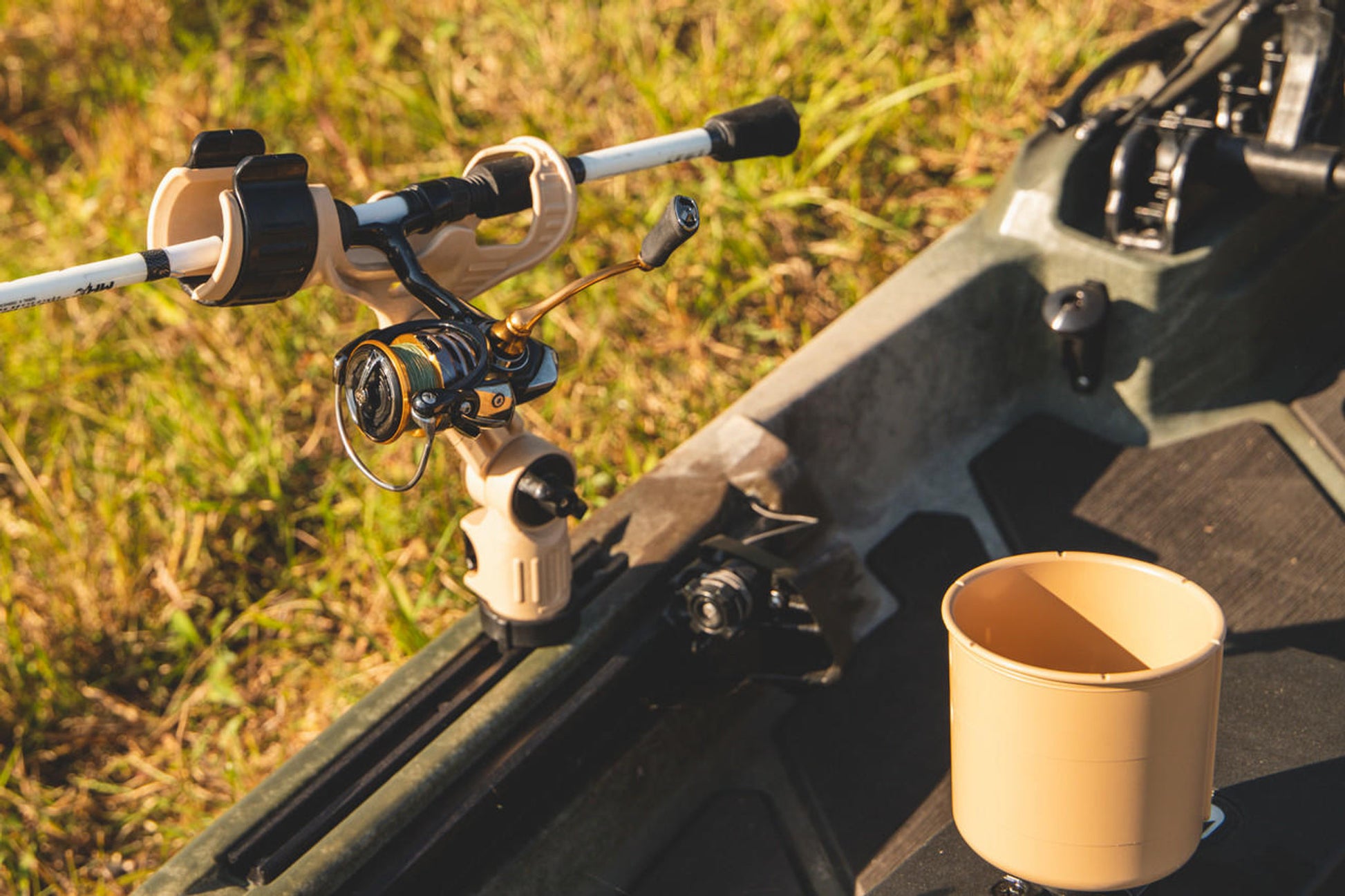 Omega Pro™ Rod Holder with Track Mounted LockNLoad™ Mounting System, Desert Sand.