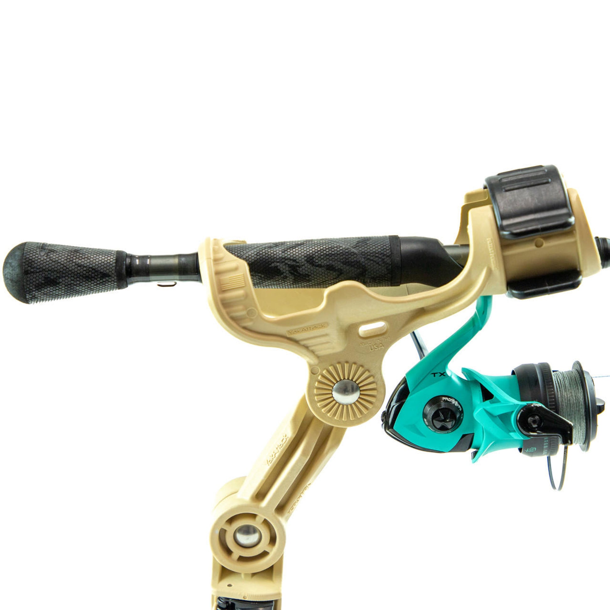 Omega Pro™ Rod Holder with Track Mounted LockNLoad™ Mounting System, Desert Sand.