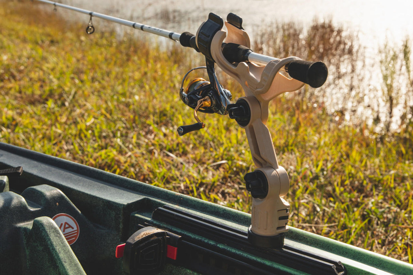 Omega Pro™ Rod Holder with Track Mounted LockNLoad™ Mounting System, Desert Sand.