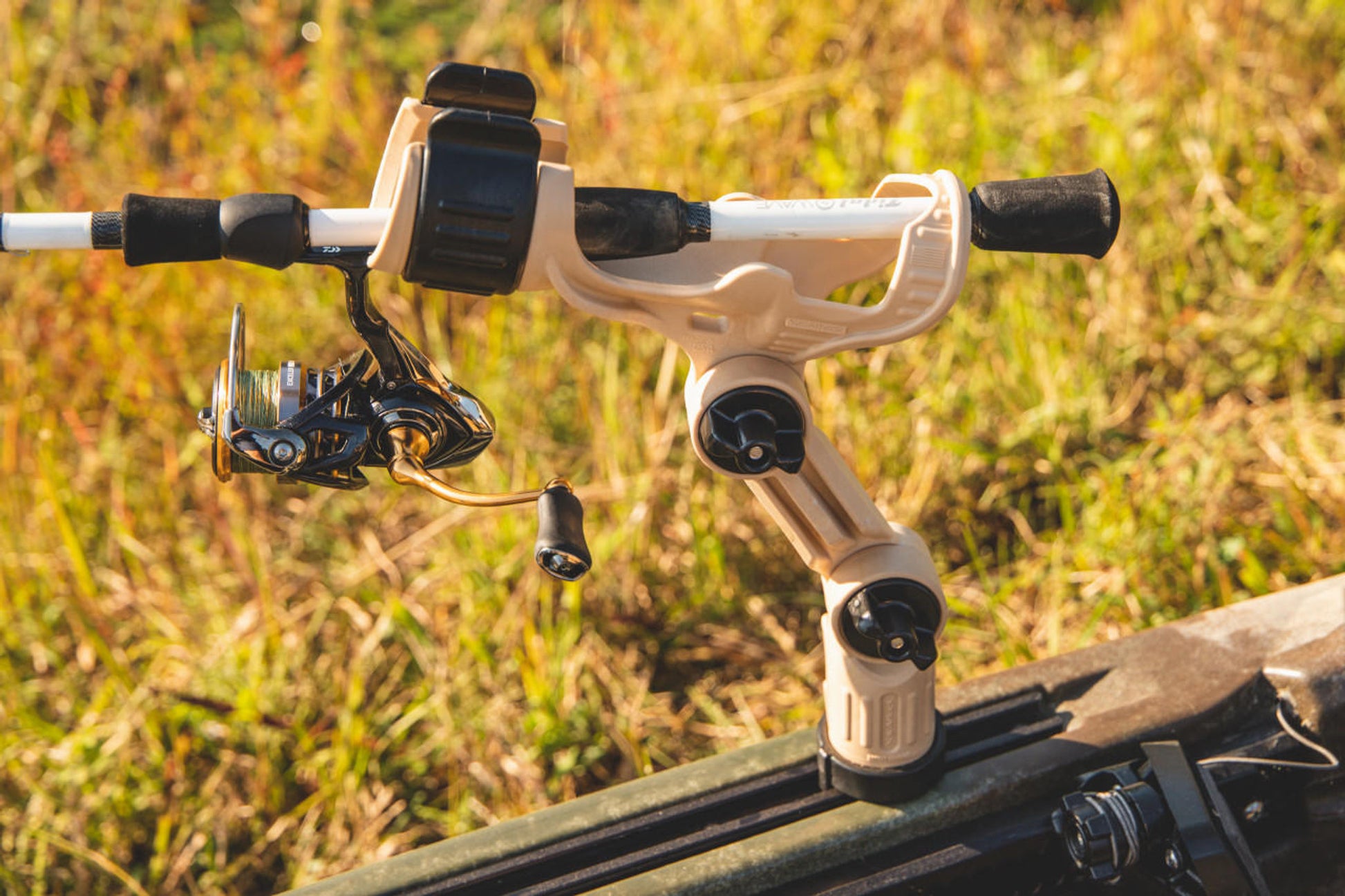 Omega Pro™ Rod Holder with Track Mounted LockNLoad™ Mounting System, Desert Sand.