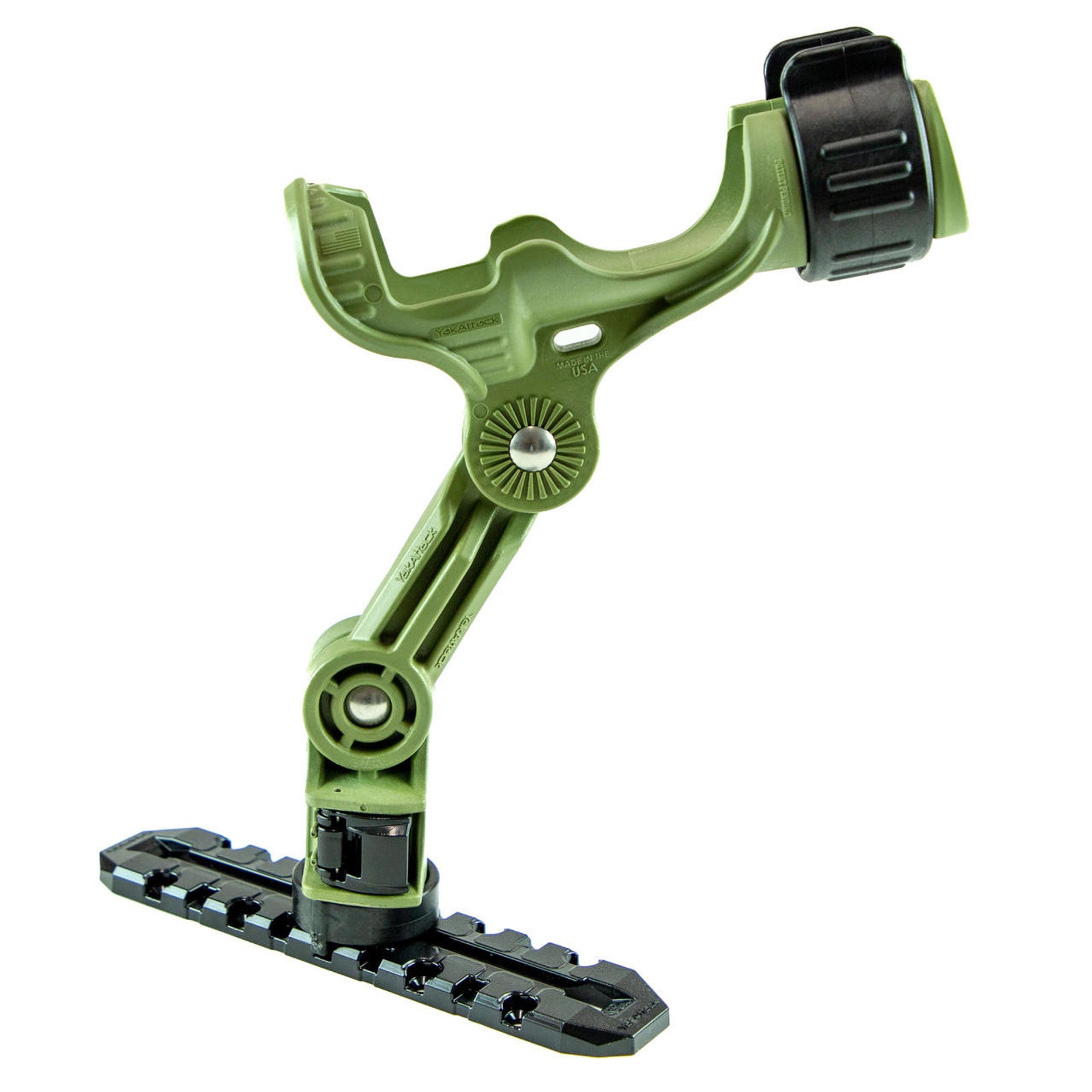 Omega Pro™ Rod Holder with Track Mounted LockNLoad™ Mounting System, Olive Green.