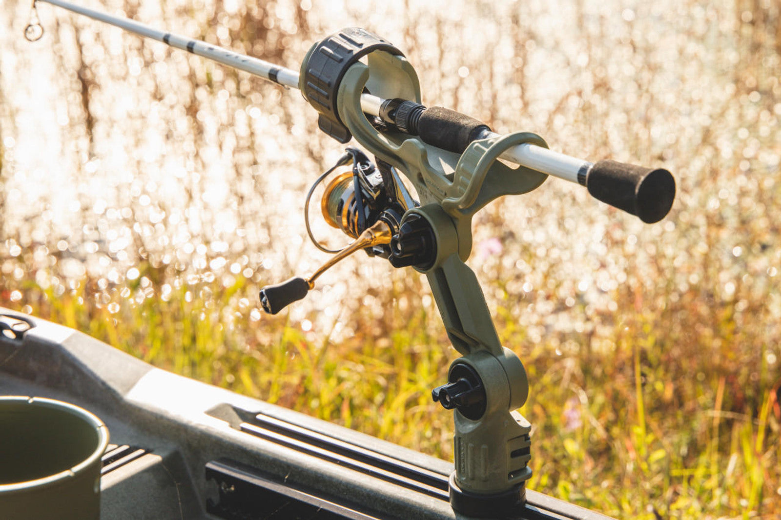 Omega Pro™ Rod Holder with Track Mounted LockNLoad™ Mounting System, Olive Green.