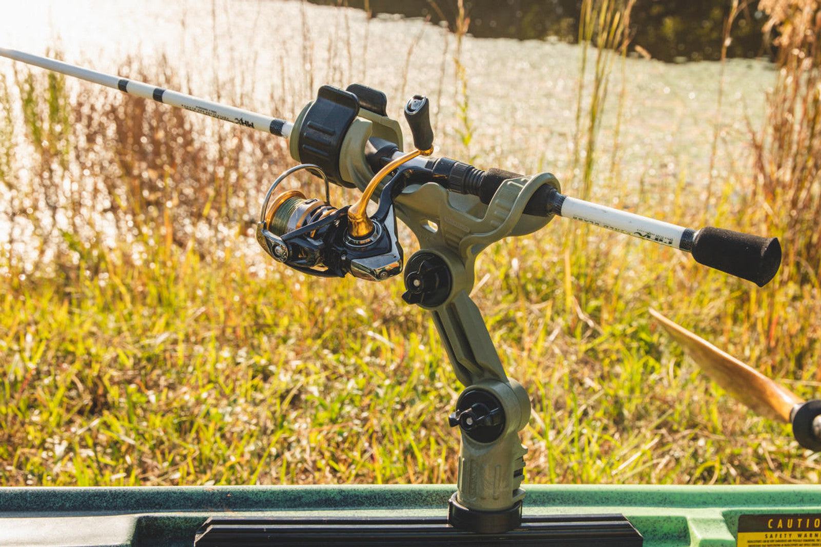 Omega Pro™ Rod Holder with Track Mounted LockNLoad™ Mounting System, Olive Green.