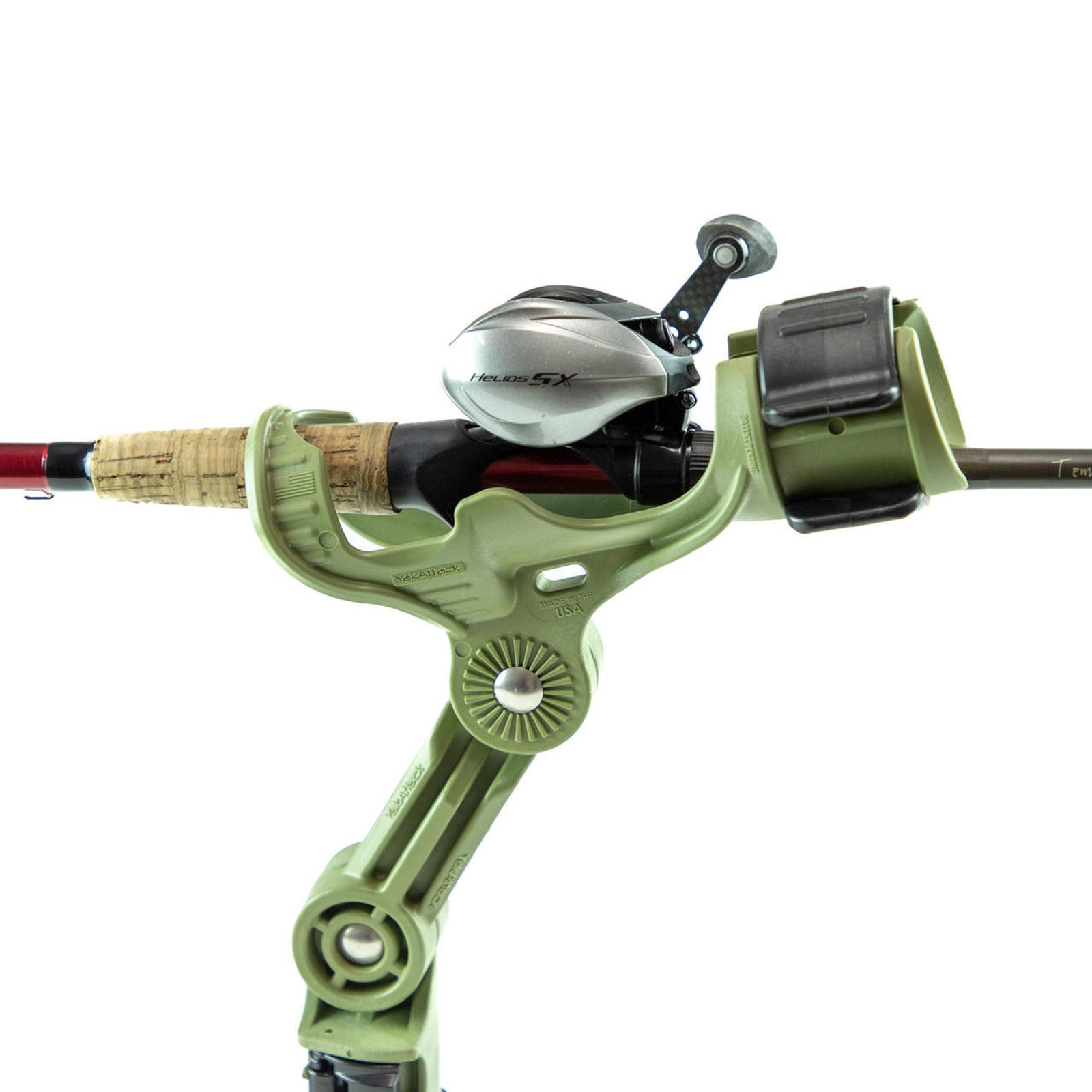 Omega Pro™ Rod Holder with Track Mounted LockNLoad™ Mounting System, Olive Green.