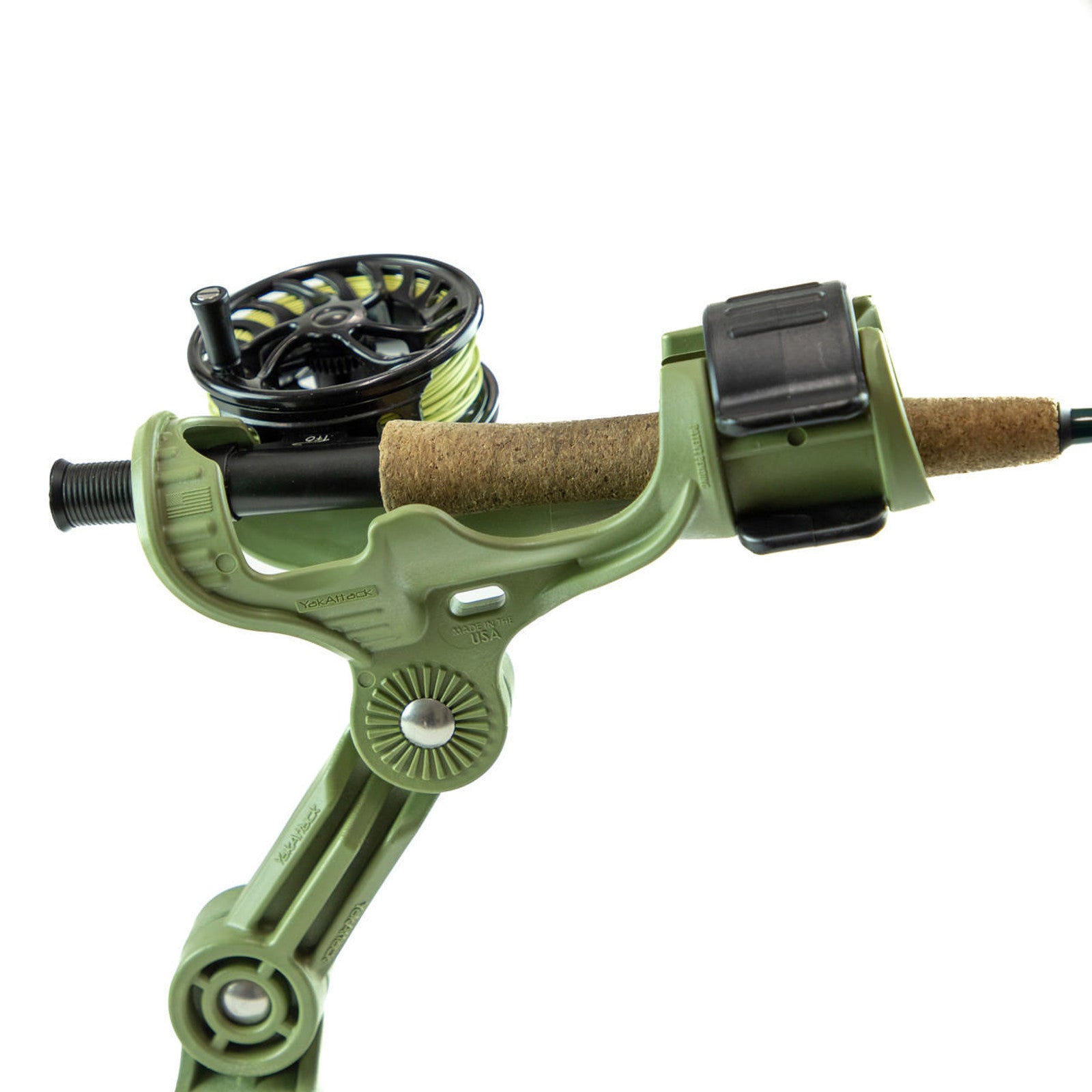 Omega Pro™ Rod Holder with Track Mounted LockNLoad™ Mounting System, Olive Green.