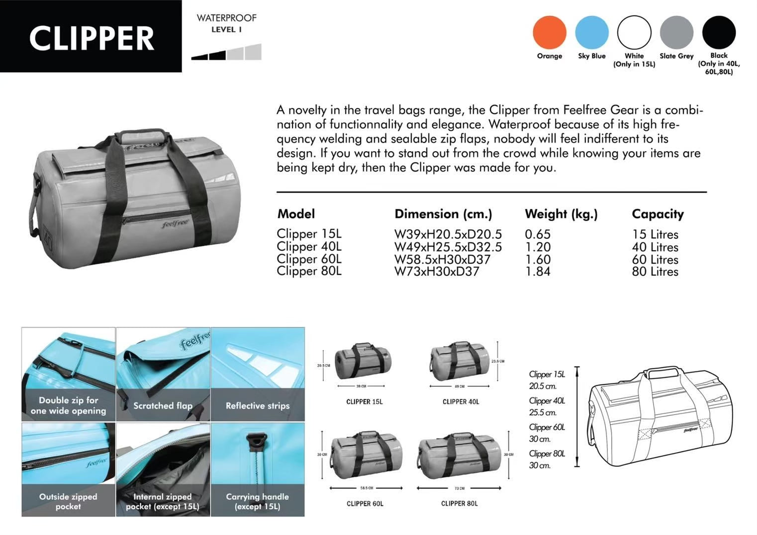 กระเป๋าสะพายกันน้ำ พรีเมี่ยม FEELFREE CLIPPER