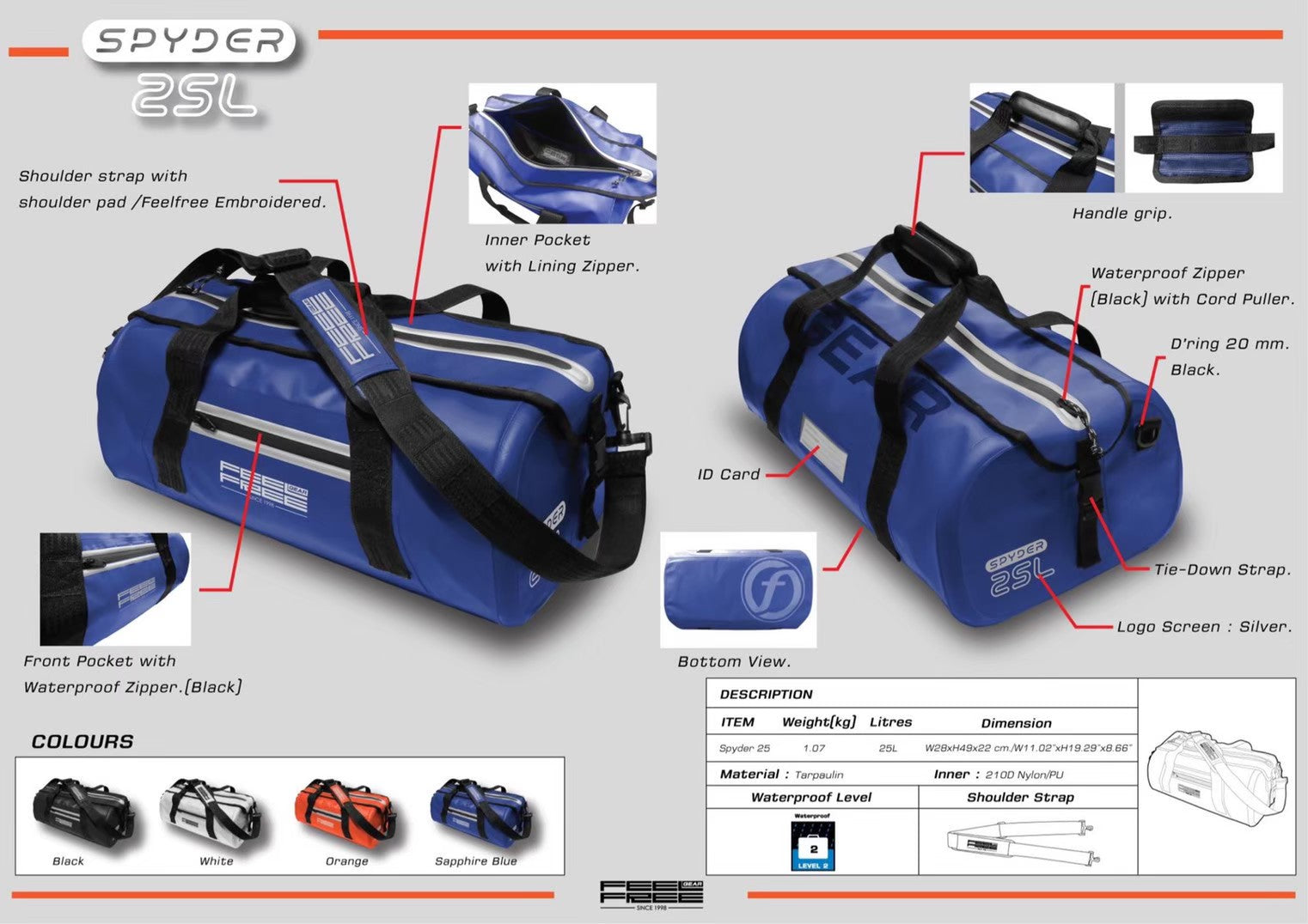 กระเป๋าสะพายกันน้ำ พรีเมี่ยม FEELFREE SPYDER